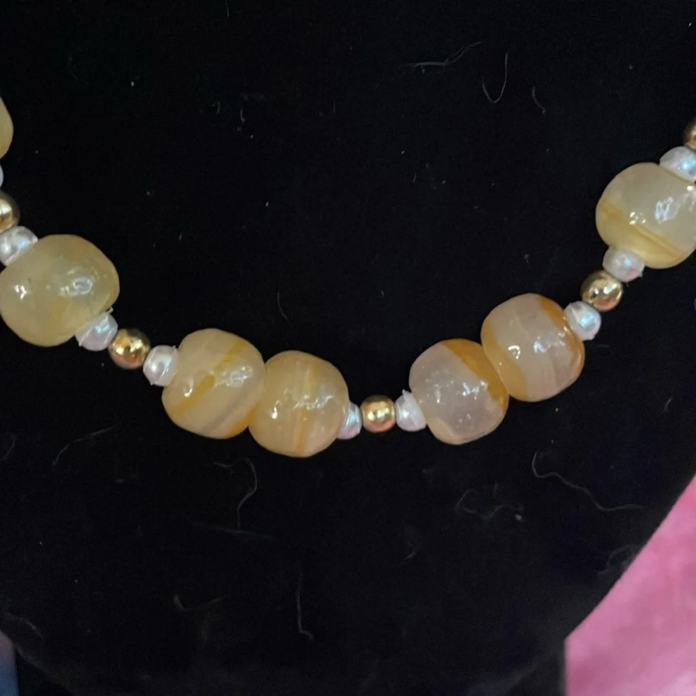 Vintage glass Yellow Beaded Necklace